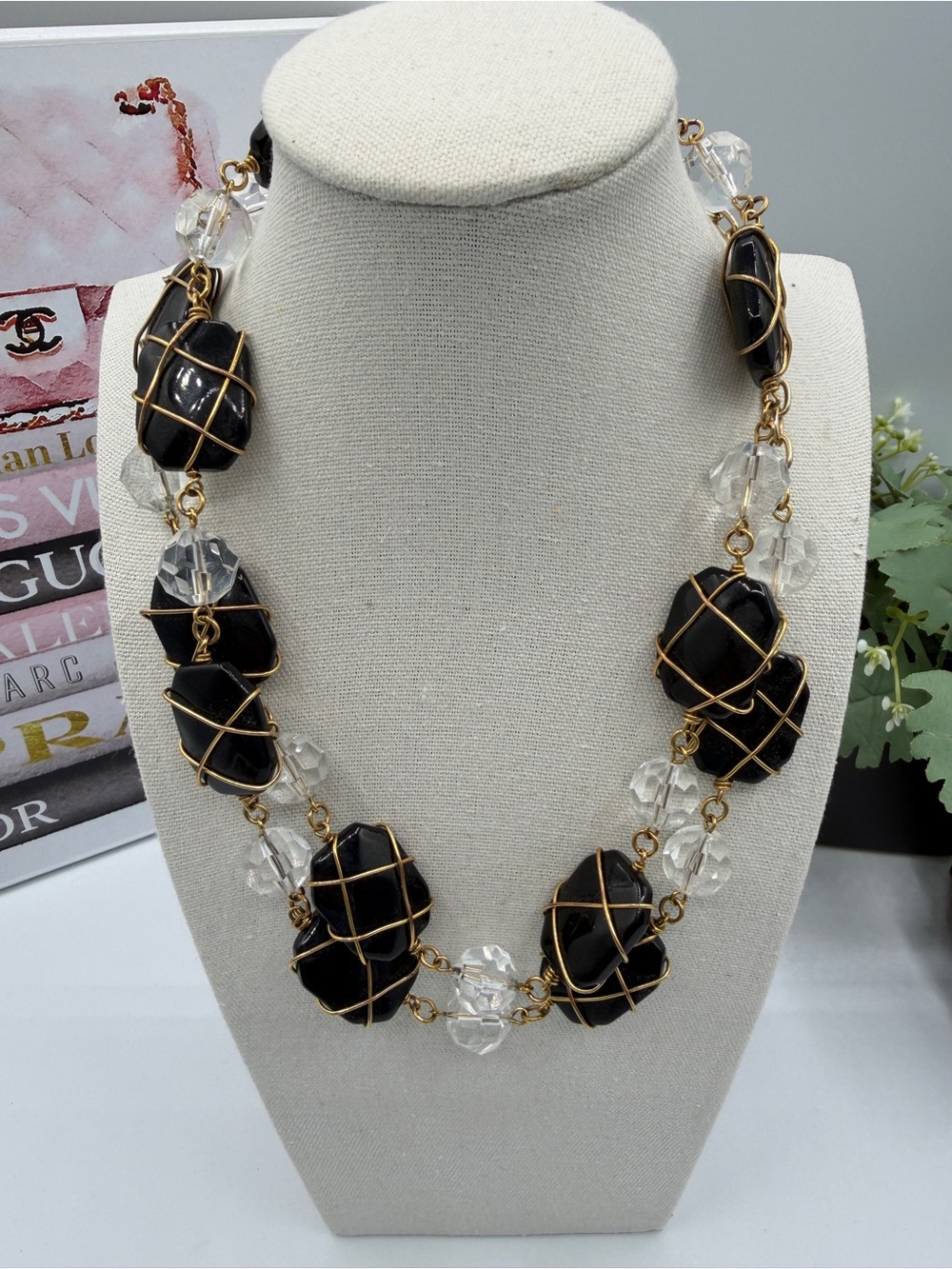 Black and Gold Wrapped Statement Necklace - Women Jewelry - Joan Rivers